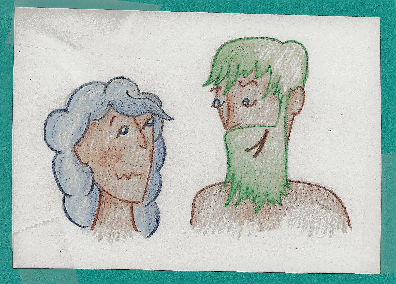 Cozbi gazes up at Zimri, her eyes wide, her cheeks blushing, her mouth a squiggle.