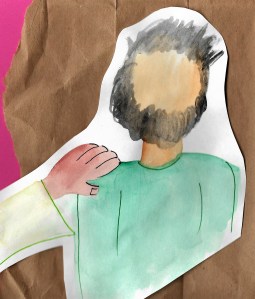 A hand reaches over and lays on Peter's shoulder