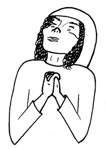 Hannah prays fiercely, her face turned to the sky and her hands clasped before her.