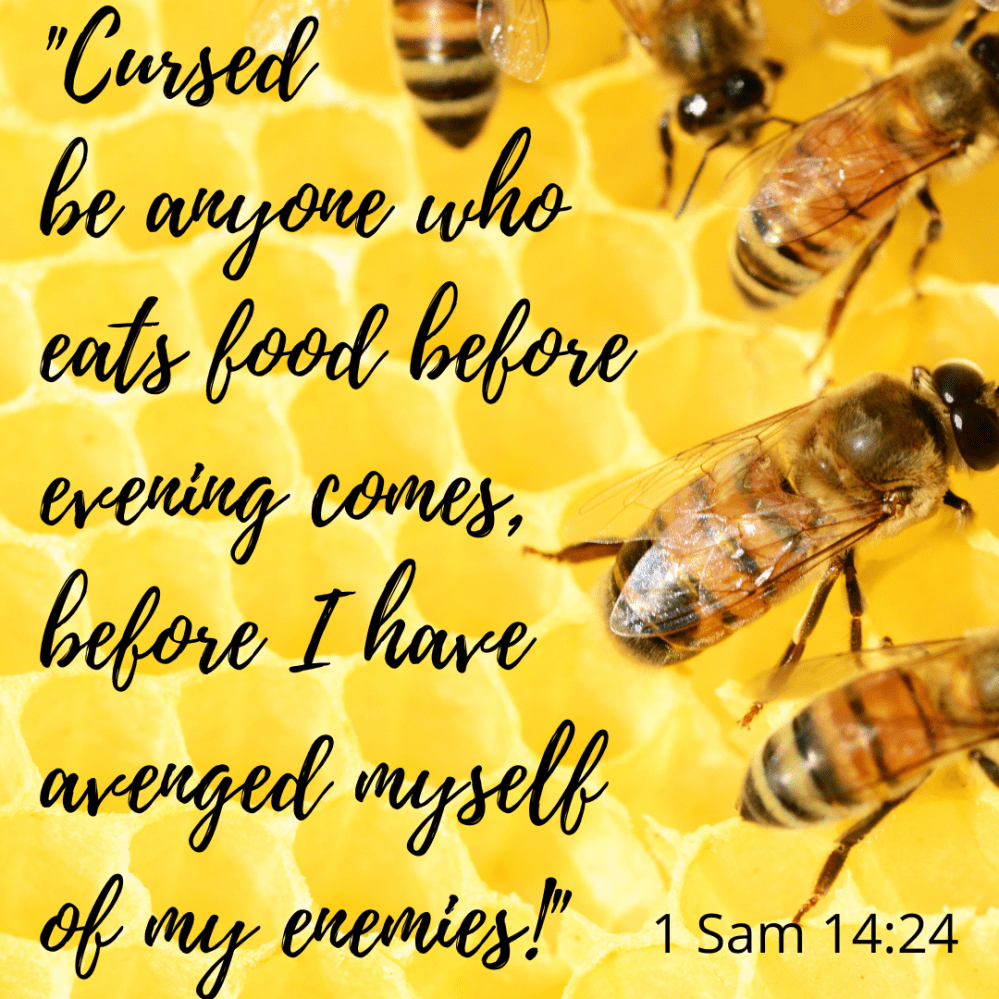Cursed be anyone who eats food before evening comes, before I have avenged myself of my enemies! First Samuel 14:24